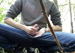 Men go wild playing with their hard cocks outdoors