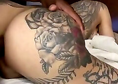 Hot tattooed shemale gets fucked intensely from behind