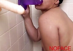 Black caught Deepthroat 2 Sextoy In Shower Oral