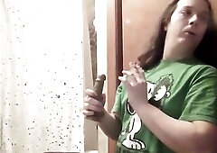 TRANS BITCH - SMOKES AND SUCKS HER EBONY SEX-TOY - 01/06/26