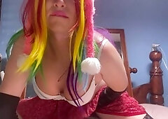 Crossdresser sissy slut enjoys fondling her tits