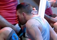 Beefy studs strip down and pound each other hard at the gym