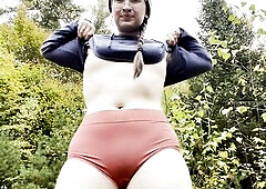 All Natural Obese Cutie Next Door Desires To Show U Her Cute Pants Jiggly Booty GIANT Bush and Natural Breasts Outdoors