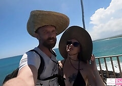 Hot blonde Jade Kink shows off her tits, gives a handjob, and gets down on a public beach