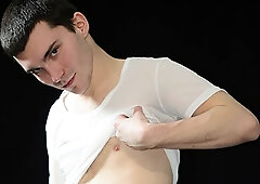 Skinny guy Elder James stroking his cock like mad