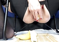 Banana in my large adult cunt close up