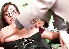 An old boss can't be also harsh on his secretary, especially since that babe's so hot and lustful this day