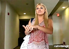 Blonde milf giving head on casting