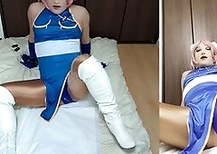 Femboy on all fours showing off while wearing a living anal nymph mask