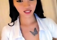 Asian teen anal cavity toyed with on top of the desk