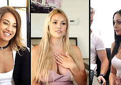 Blonde babysitters August Ames and Sophia Lux use toys and sex to impress their employer