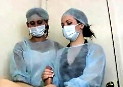 Nurses jerk and suck off Johhny to get a semen sample,