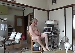 Japanese old man masturbation erect penis semen flows