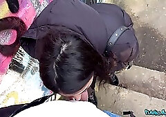 Small titted, Euro brunette would do anything to earn some cash, even fucking a stranger