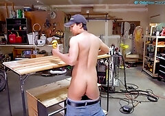 Hardworking welder fulfills his insatiable desires with a glass plug, teasing his tight backside all day at work