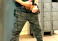 JockDad87 shoots his big load in the locker room