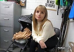 Gorgeous Evie is in the backoffice for questioning and strip search. Mike the officer in charge founds a big dildo on her, but she hasnt paid for it. 