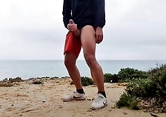 Masturbating My Large Rod at a Public Beach - Nearly Busted!