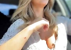Sexy Blonde Flashes and Teases from Car Seat