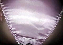SILKY SATIN PANTY BLOW- AND TUGJOB, GIANT SPUNK FLOW ALL OVER MY SATINBLOUSE!