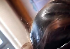 julie skyhigh fitting her leather catsuit thigh high bo