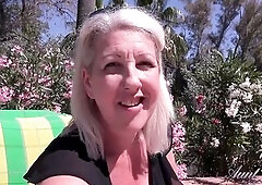 Your Breasty Aged Doctor Maggie Moon provides outdoor sex therapy, stripping down to her hot nylons and underware, pulling out her large natural older