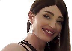 Smalltits shemale lets her bodyguard bareback her wet ass