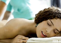 Unshaved haired hot honey having fleshly massage then banged by masseur