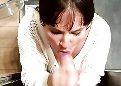 STEPMOM stuck in washing machine, drilled with beer bottle, fingered, drilled and finished in throat.