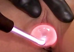 Hot bondage slave gets her cunt electrified by master BDSM