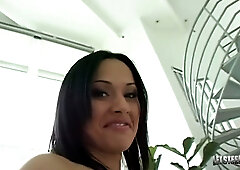 Indian brunette Yasmene Milan in black lingerie and heels takes Lex Steele's BBC after her white lover