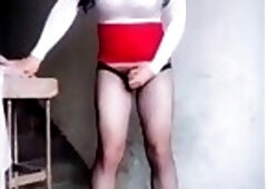 Asian Ladyboy in publish flashing her cock and masturba