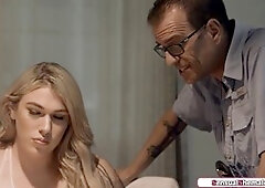 Buxom trans Aspen Brooks gets facefucked and barebacks a cop