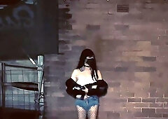 chinese sissy jizz on a night street for the very first time