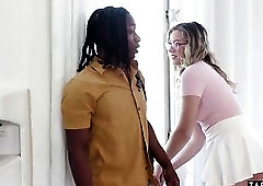 Blond teen nympho River Lynn studying on her classmates large ebony ramrod