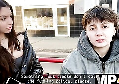 VIP4K. 2 charming Lesbian babes don't mind to having a Three-some with a stranger from the teach