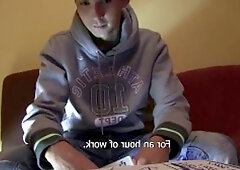 Debt Dandy - Slim secretary condom handjob scene