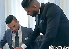 Muscular Andy Star and Pierre Alexander barebacking until both ejaculates