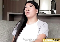 Sexy large boobs Oriental Latin babe gets gagging upside down deepthroat and tittyfuck on LATIN CHICK CASTING! Breasty Oriental Latin babe gags hard u