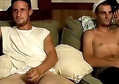 Frat boys pass the time telling stories and jerking meat