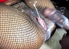 Afro hirsute vagina get filled with large weenie and creampie