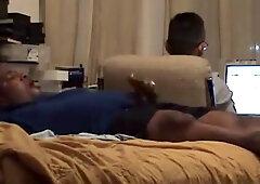 Jerk off behind pc repair man 3