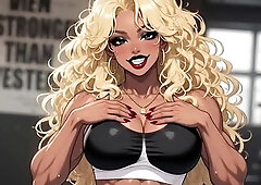 Animated fit black gym muscle cutie with large titties in this high-def manga clip gives u indecent talk wank instructions whilst working out. That ba
