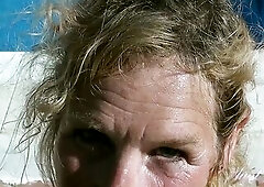 Your Fresh Breasty Older Pool Service Lady Mrs. Molly slips without her hawt bikini, pulls out her aged large boobs, then jacks u off and sucks your r