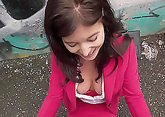 Public Agent Sex mad cougar Asha Heart caught gagging on big shaft POV outdoor deepthroat and hard fast fuck