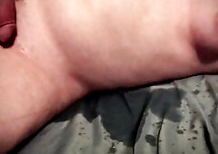 Trans gal squirts three times from glass sex-toy