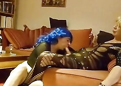 Mature sissy couple loves blowjob, fist and double fist