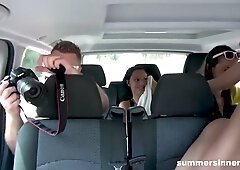 Youthful European friends share steamy car sex after a summer party