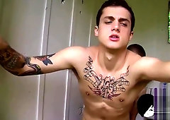 Sexy dudes Philip and Chris having rough fucking in a toilet