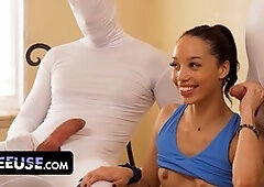 Sexy cute girl in a wild threeway with handjobs and blowjobs